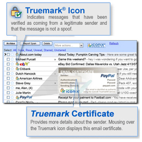 The Iconix&reg; Truemark&reg; sender authentication service adds branded, visual identity to email, allowing simple sender verification