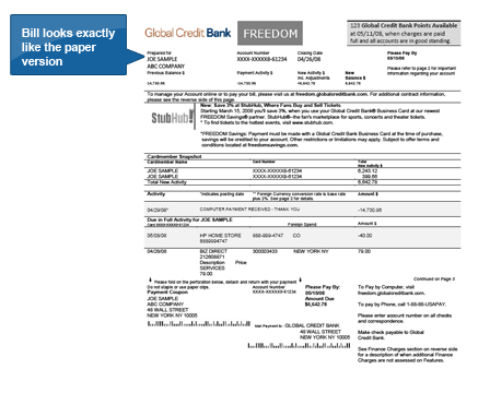 The statement is a replica of the paper statement. with added interactive elements
