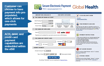Striata BillPay with one-click payment capabilities are embedded into the electronic bill.