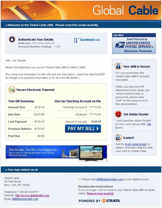 secure electronic payment directly from within the body of the email communication