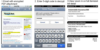 Striata Secure PDF bill delivered to an iPhone screenshots