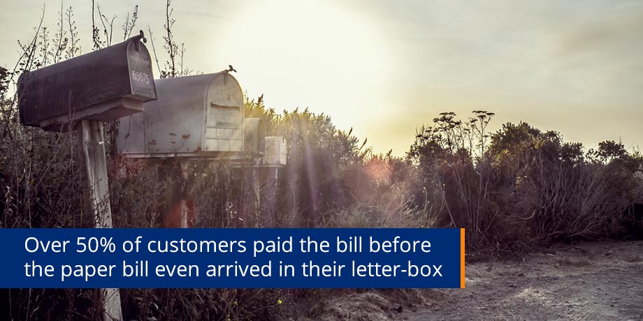 Over 50% of customers paid the bill before the paper bill even arrived in their letter box