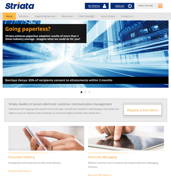 Striata New Website Homepage