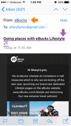 From address, Subject line on open email From address, Subject line on open email