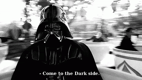The Dark Lord from Star Wars saying Come to the Dark side